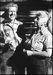 Olaus and Mardy Murie outside their log cabin near the Snake River. Photo: Murie Center
