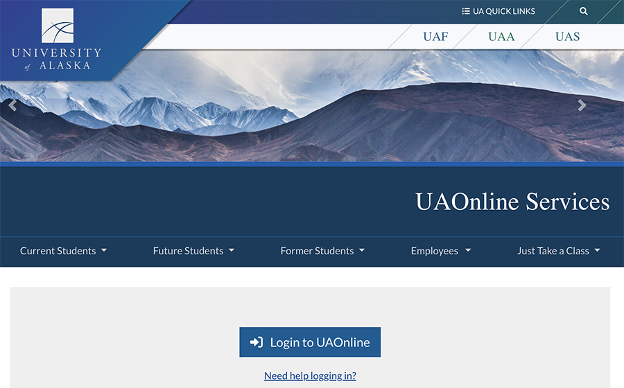 Screenshot of UAOnline login page