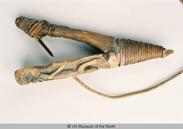 traditional halibut hook made of wood
