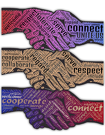 Handshake graphic, diversity, equity