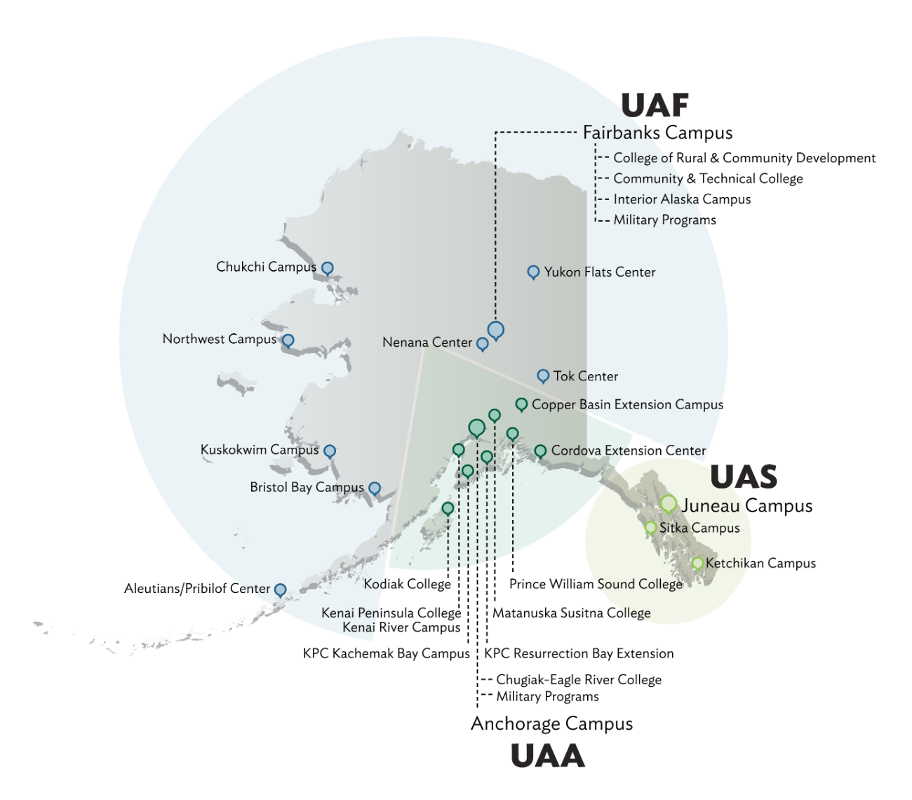Map of UA campuses