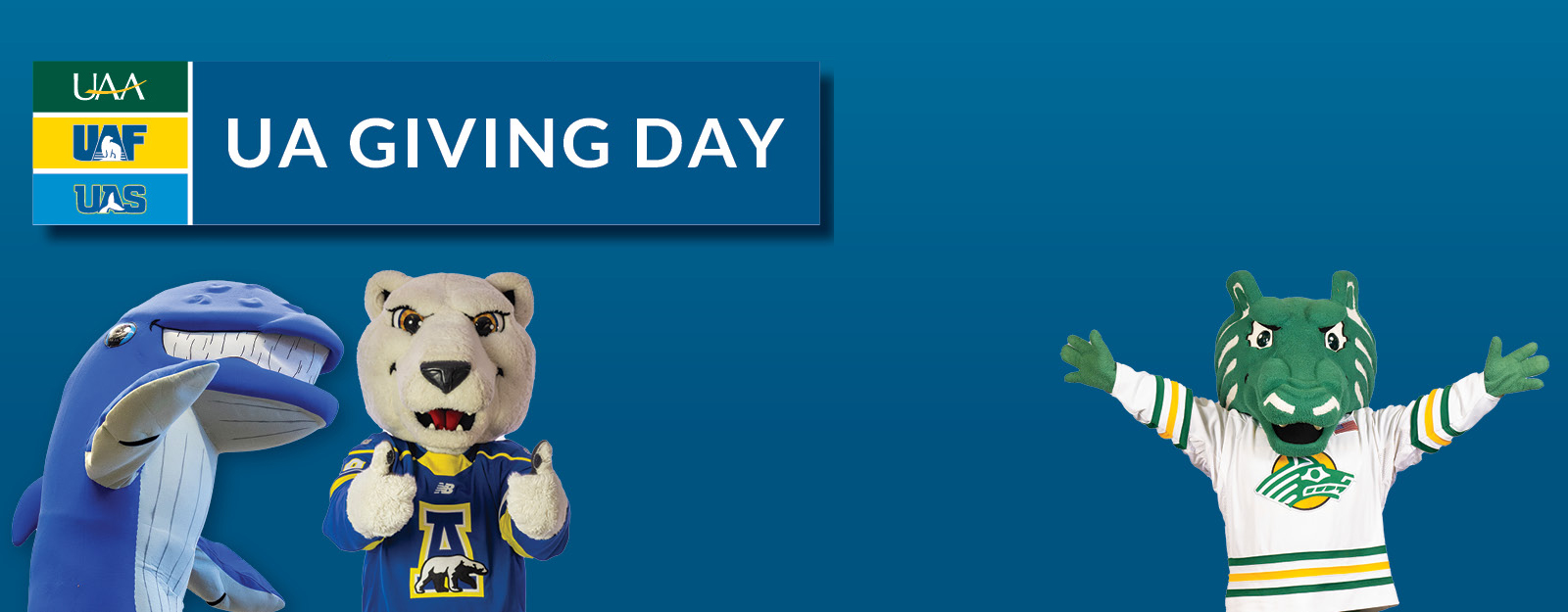 UA Giving Day banner with 3 mascots