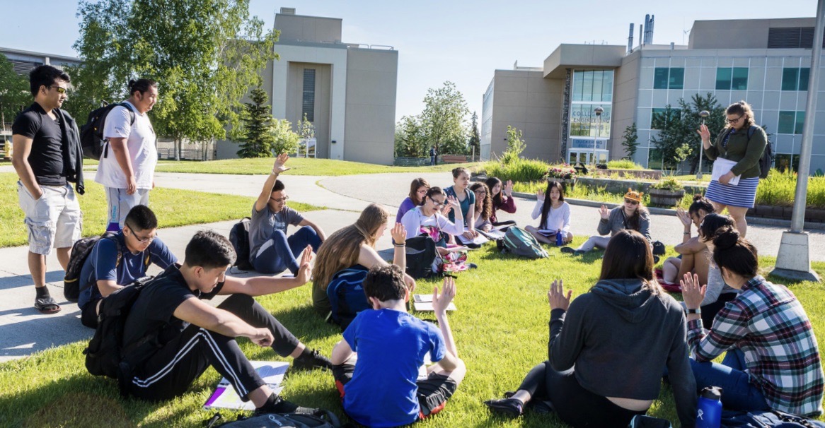 Students learning outdoors