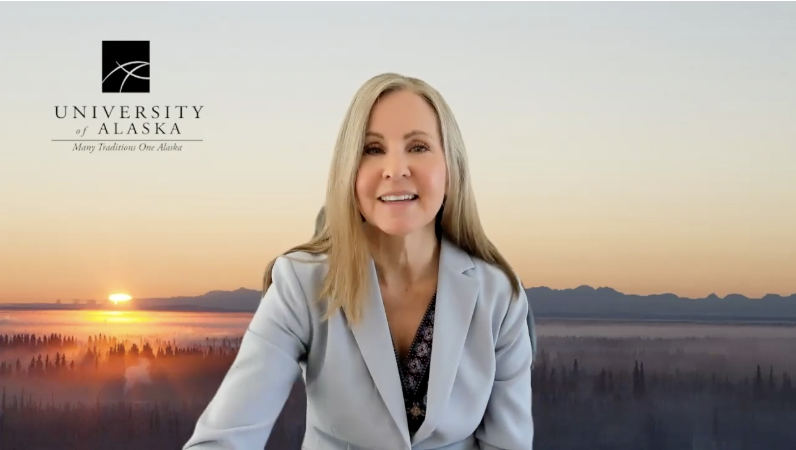 Mary Gower with scenic winter background