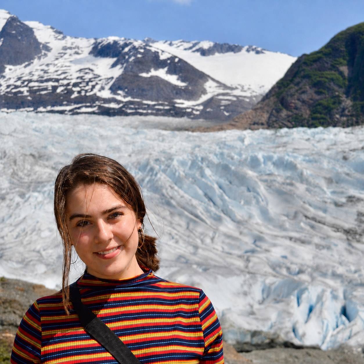 Ana Vinson in front of glacier