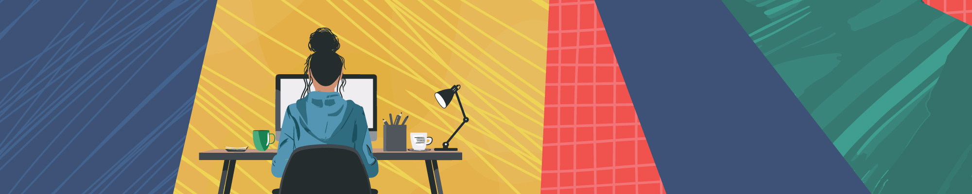 illustration of a woman in front of the computer