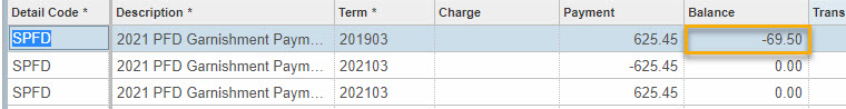 TSAAREV Negative Balance Transaction