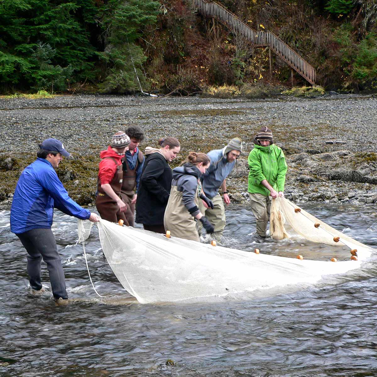Students fishing in the river