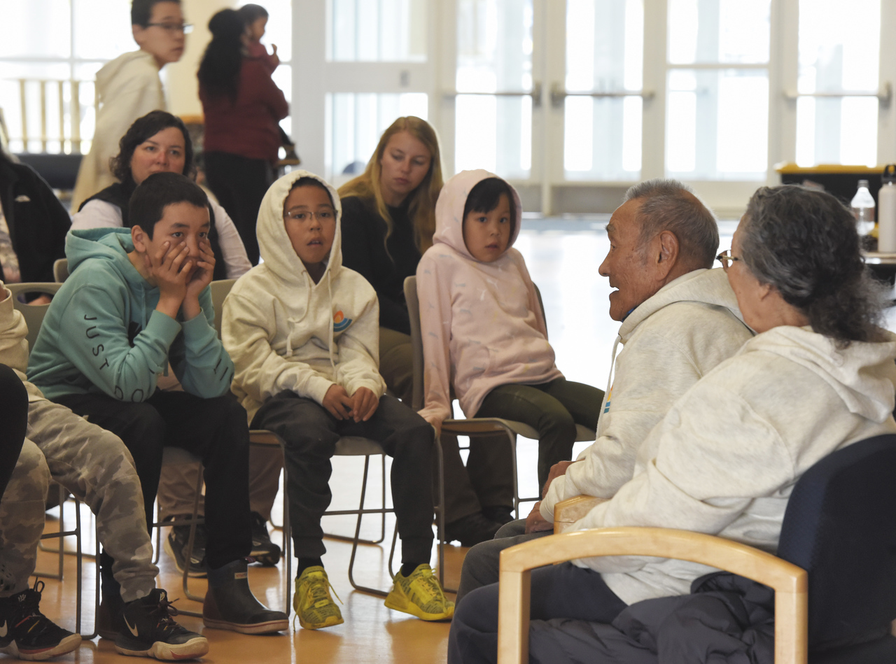 An Elder shares Yup'ik language, stories and traditional values with students and teachers during the 2023 summer Culture Camp.