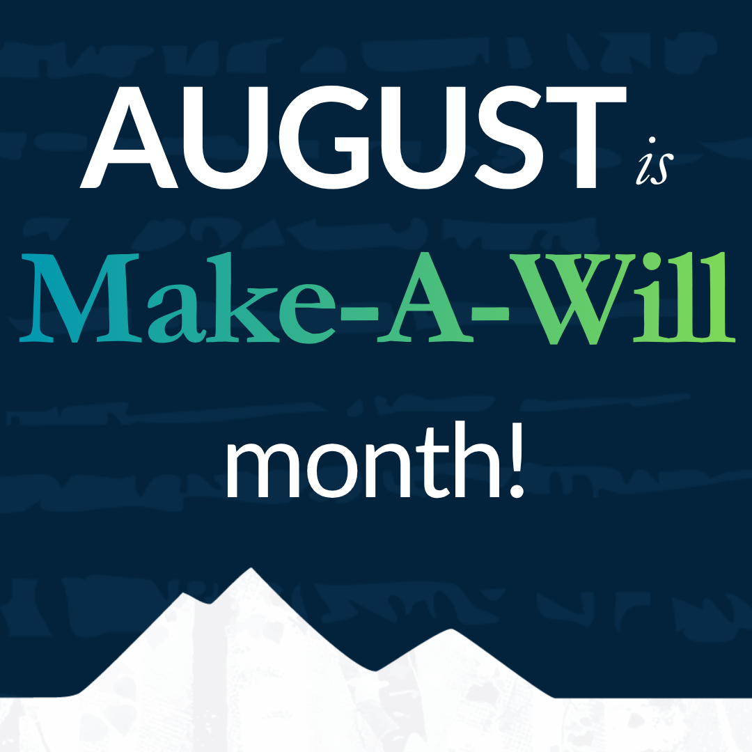 Make A Will Month graphic in blue and white
