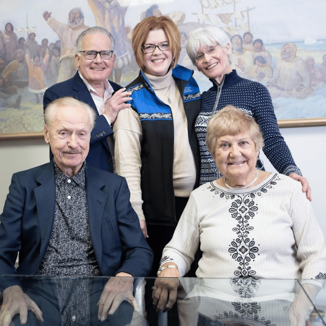 Donors Walt and Marita Babula sit in front of Cary Keller, Emily Drygas and Sarah Keller.
