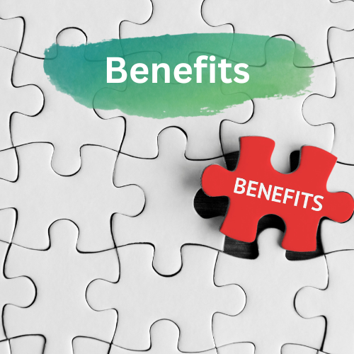 puzzle with red piece that says "benefits"