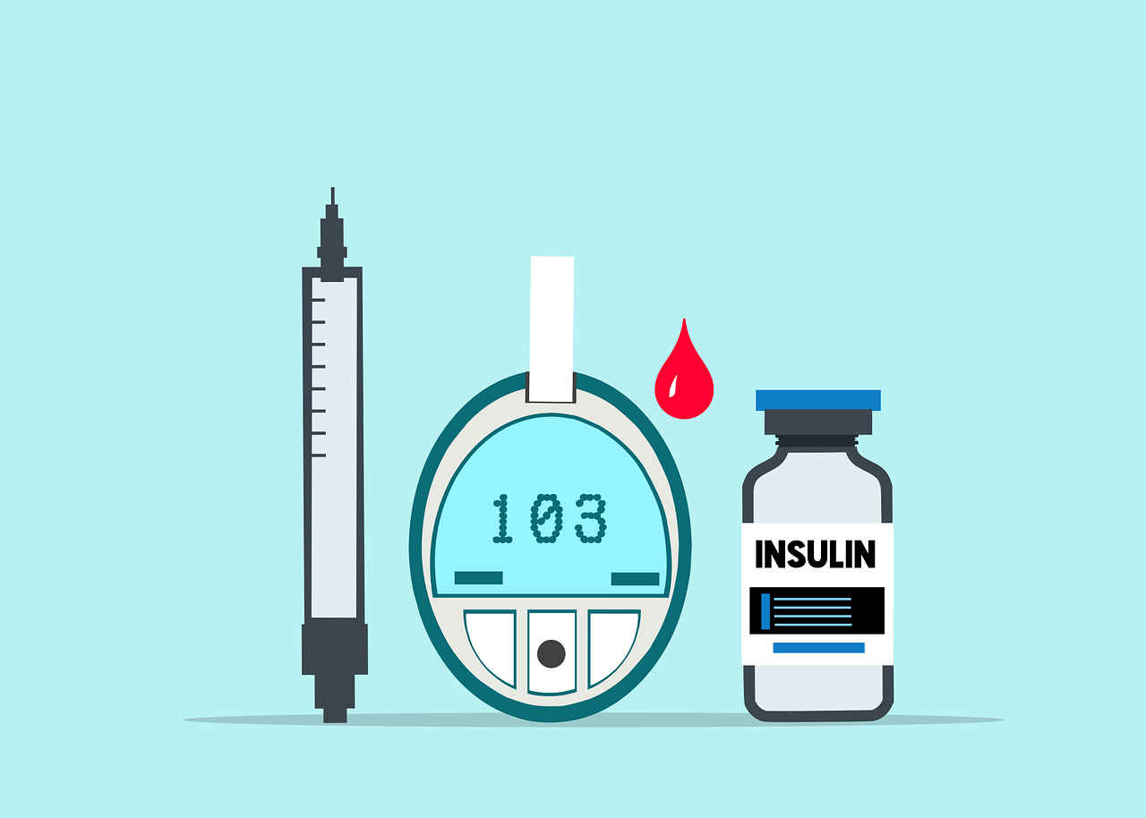 drawing of glucose monitor and insulin