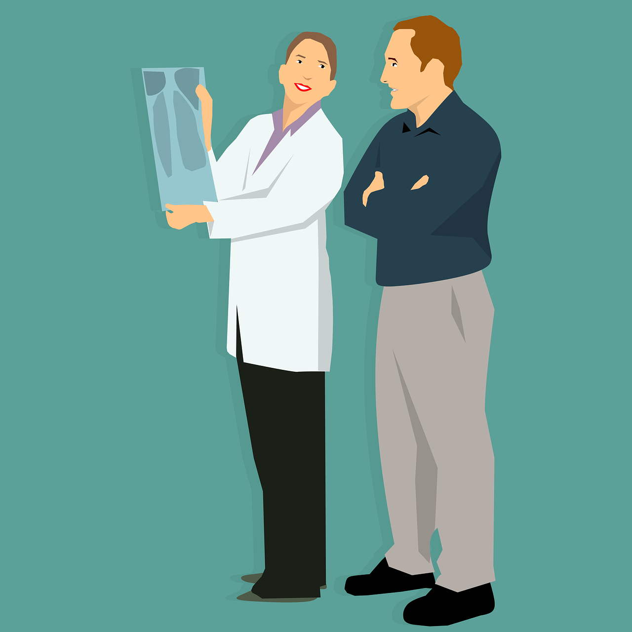 cartoon of a doctor holding an xray of their patient