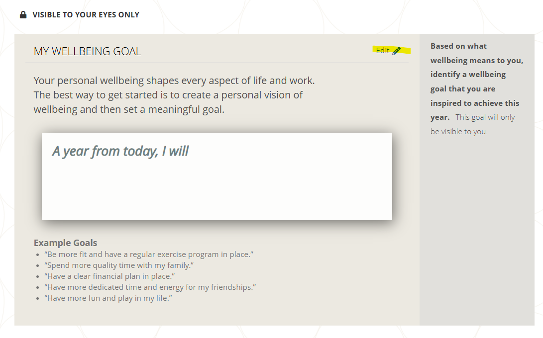 snip of wellbeing goal with "edit" button highlighted