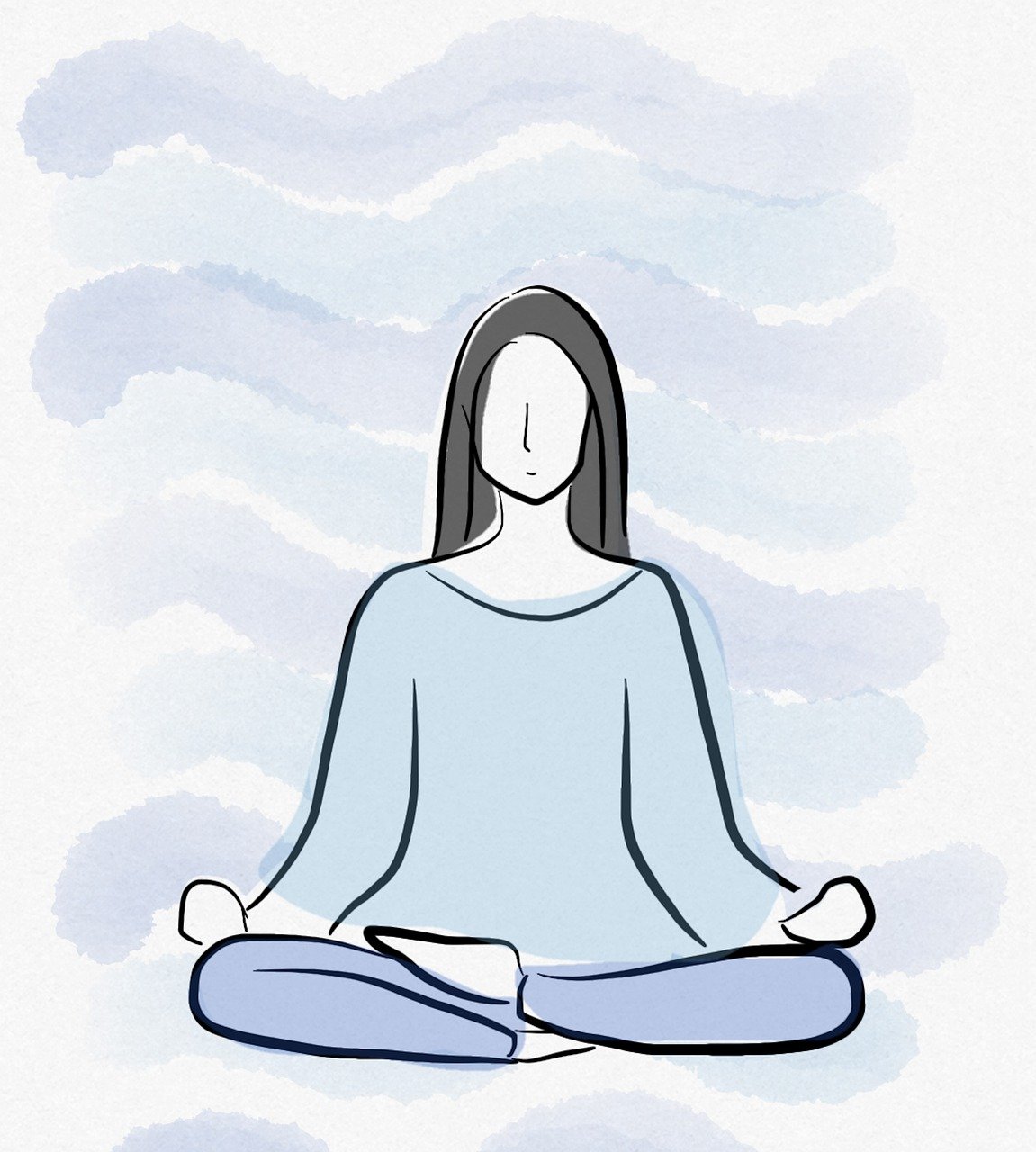 Drawing of a cartoon woman relaxing in a meditative pose