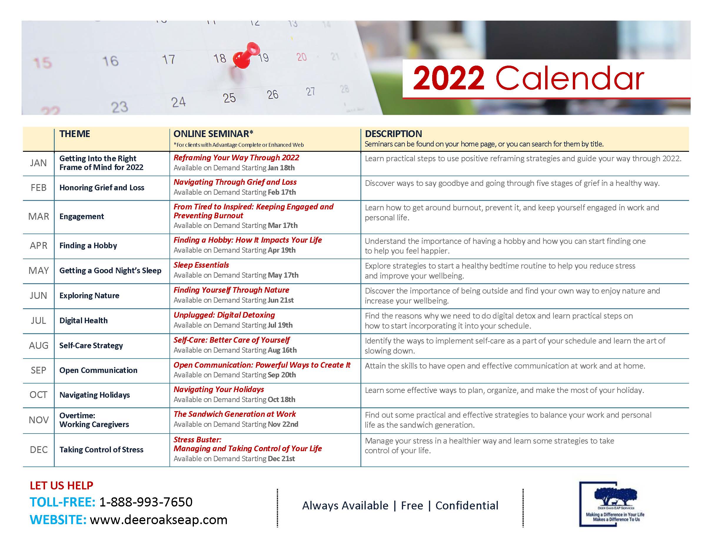 Deer Oaks 2022 Promotional Calendar 