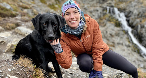 PhD student Elizabeth Parry with her dog