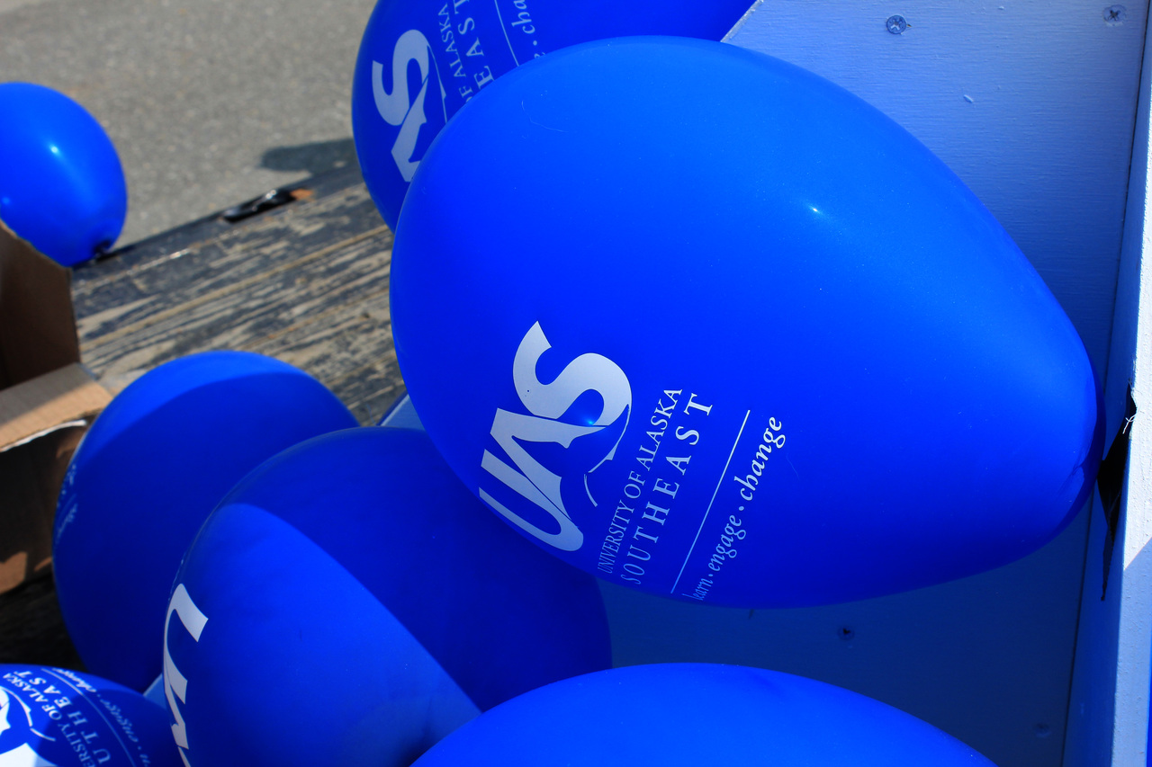 Blue UAS logo balloons