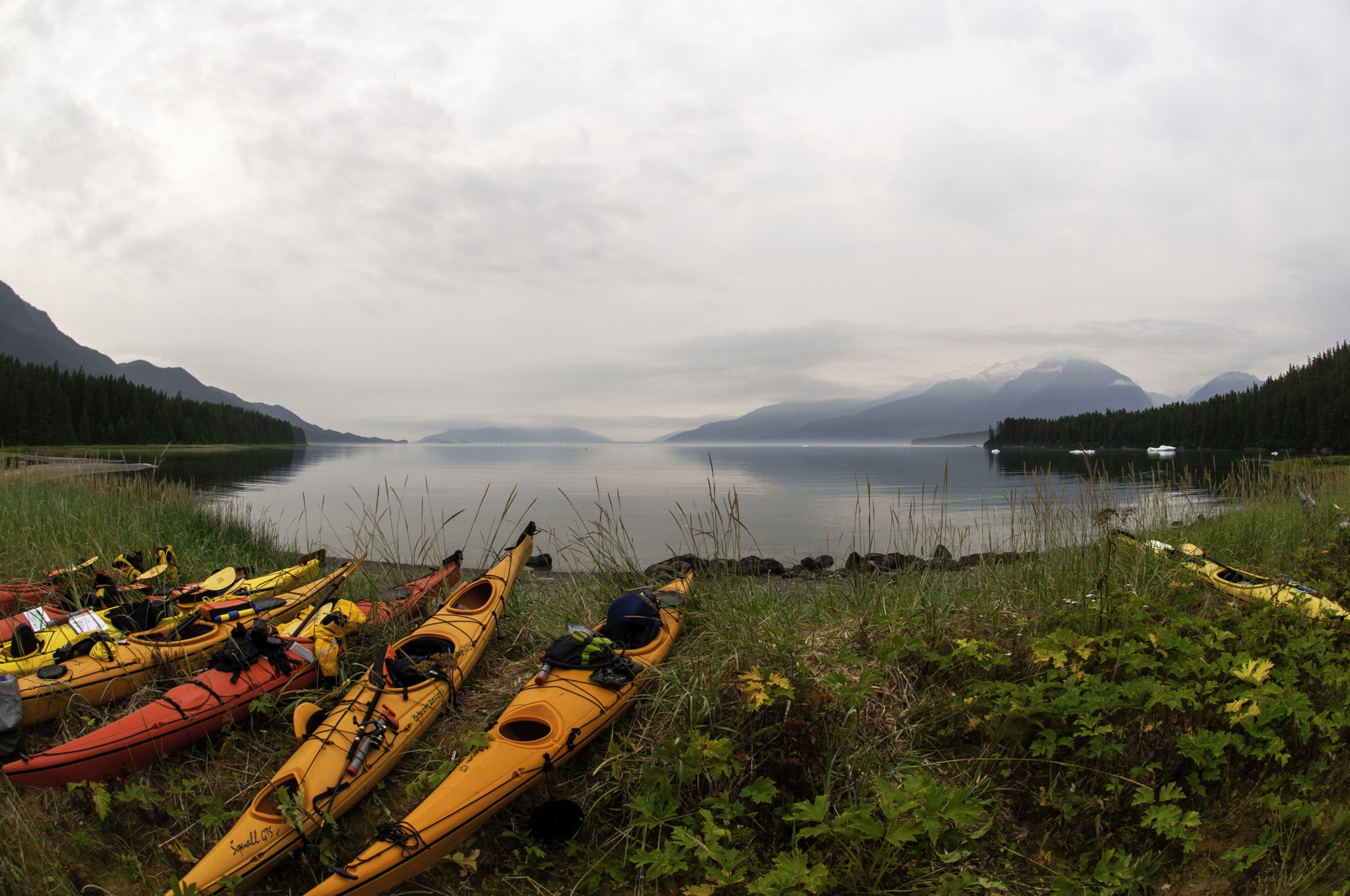 kayaks on shore