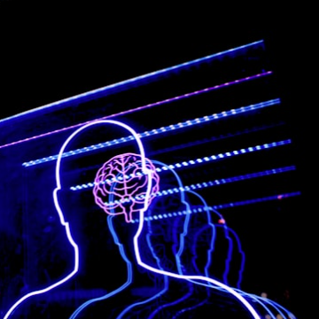 Series of upper bodies outlined with neon lights