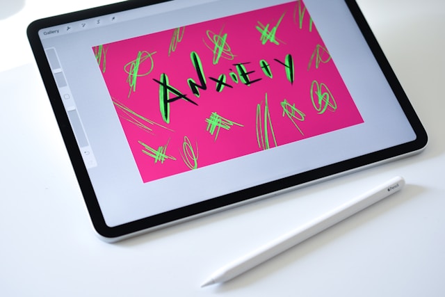 Pink Anxiety Sign on an Ipad
