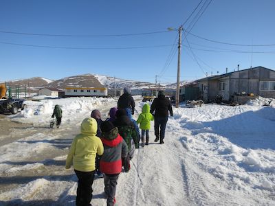 Students walk back
