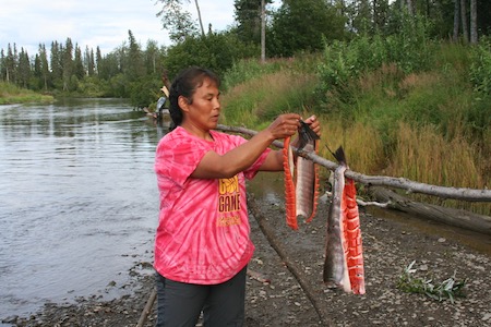 Abby hangs fish