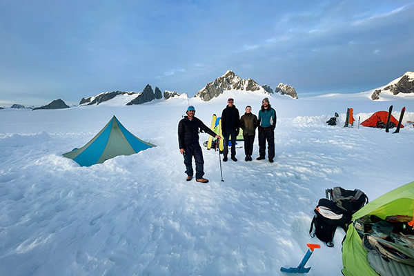 students stand at camp one on Juneau Icefield