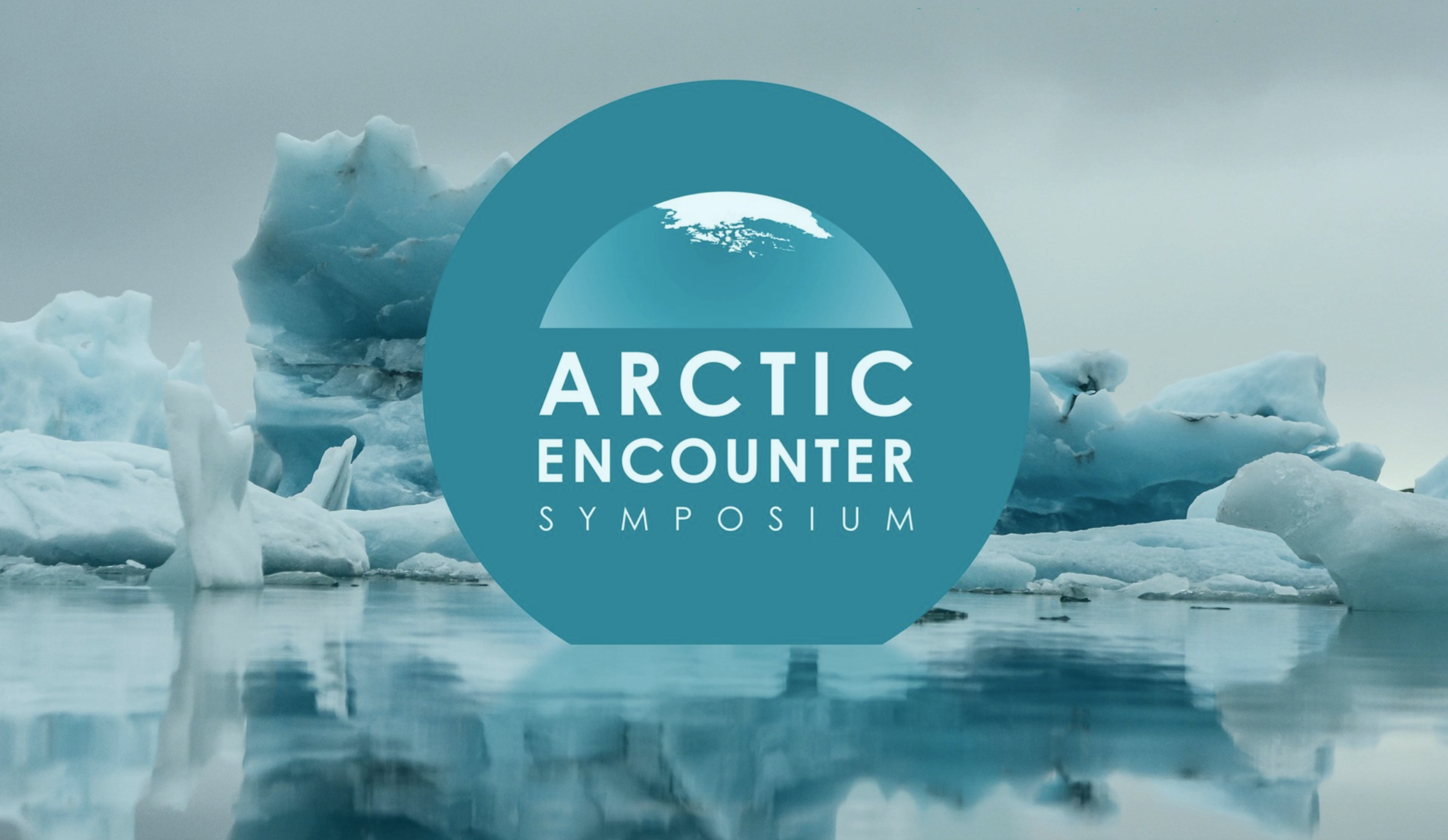 Arctic Encounter Symposium logo on an iceberg background