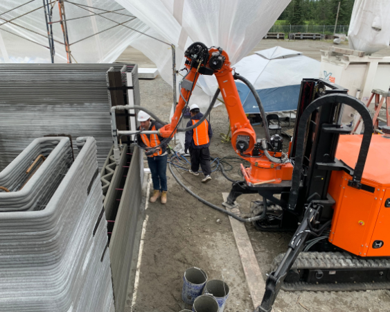the 3D printer builds the walls of the test structure outside of Fairbanks