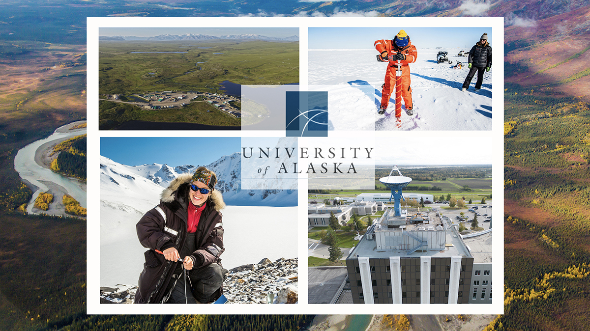 A composite of arctic research photos overlaying a fall aerial photo of the tundra
