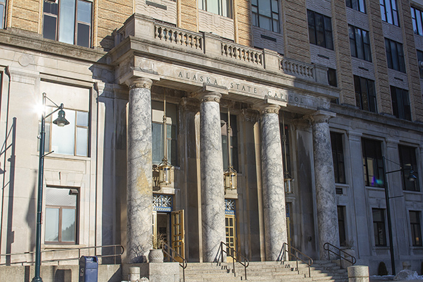 the steps of the Juneau State Capitol 