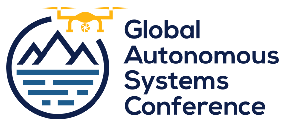Global Autonomous Systems Conference text with a small autonomous flying device