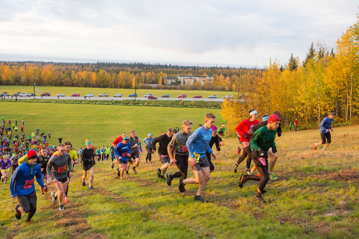 Runners begin up the Beluga Field hill during the 2016 race