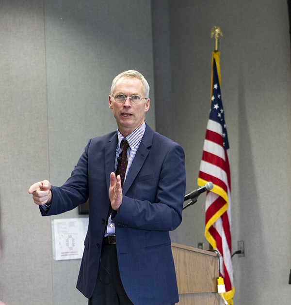 UA President Jim Johnsen addresses SW staff