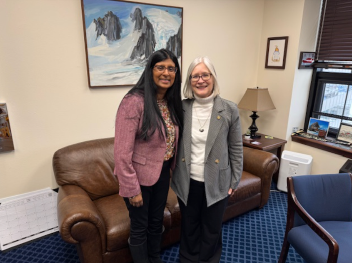 Chancellor Palmer meets with Rep. Story and thanks her for her support.
