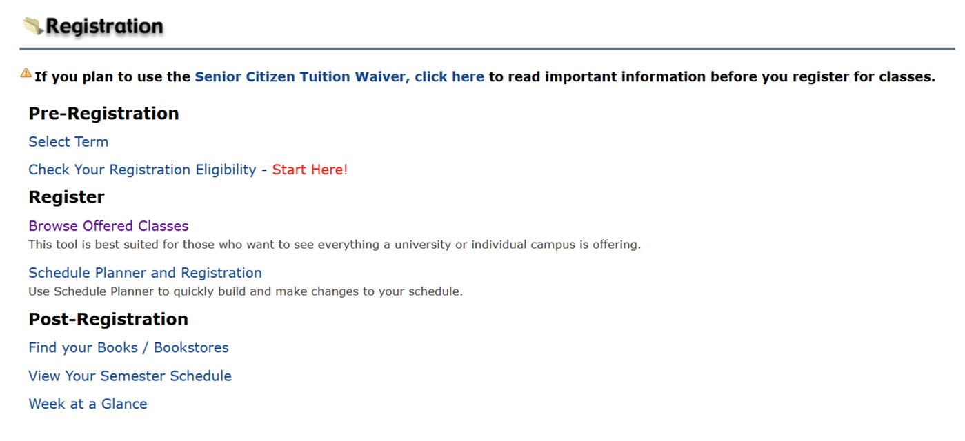 UAOnline registration menu