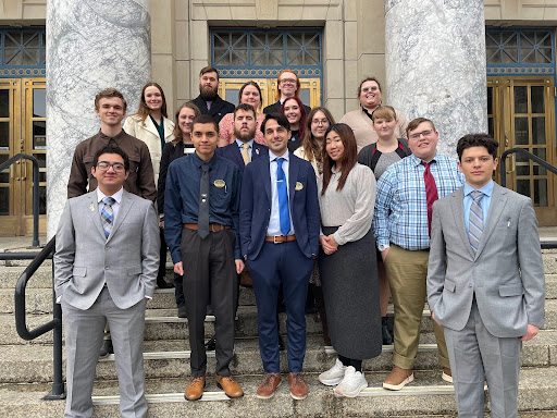 The UA Coalition of Student Leaders on the front steps of the Alaska State Capitol