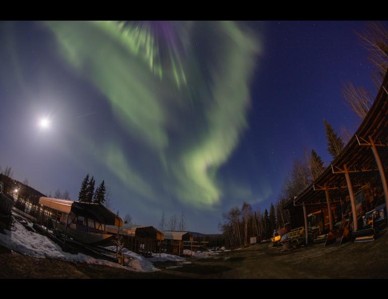 The Northern Lights are seen above the UAF Forestry department in April 2024