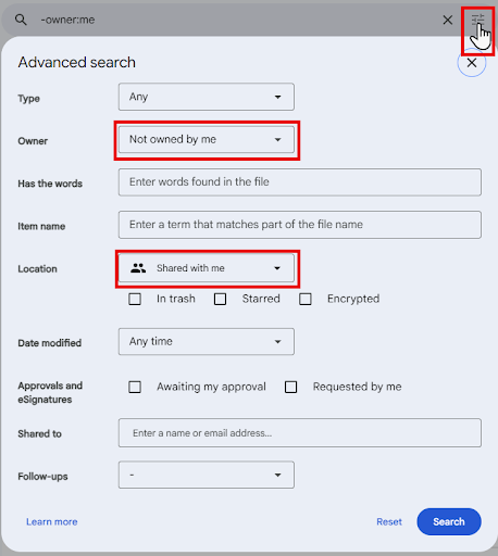 google drive advanced search