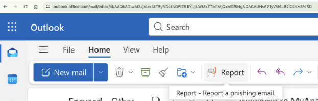 image of phish alert button in google search bar