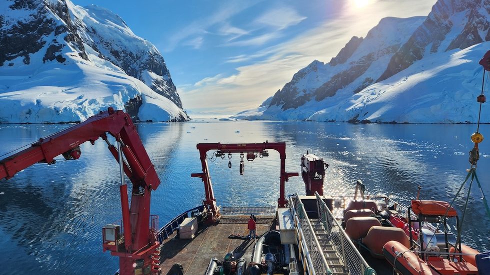 view from the deck of the Sikuliaq looking out at Antarctica
