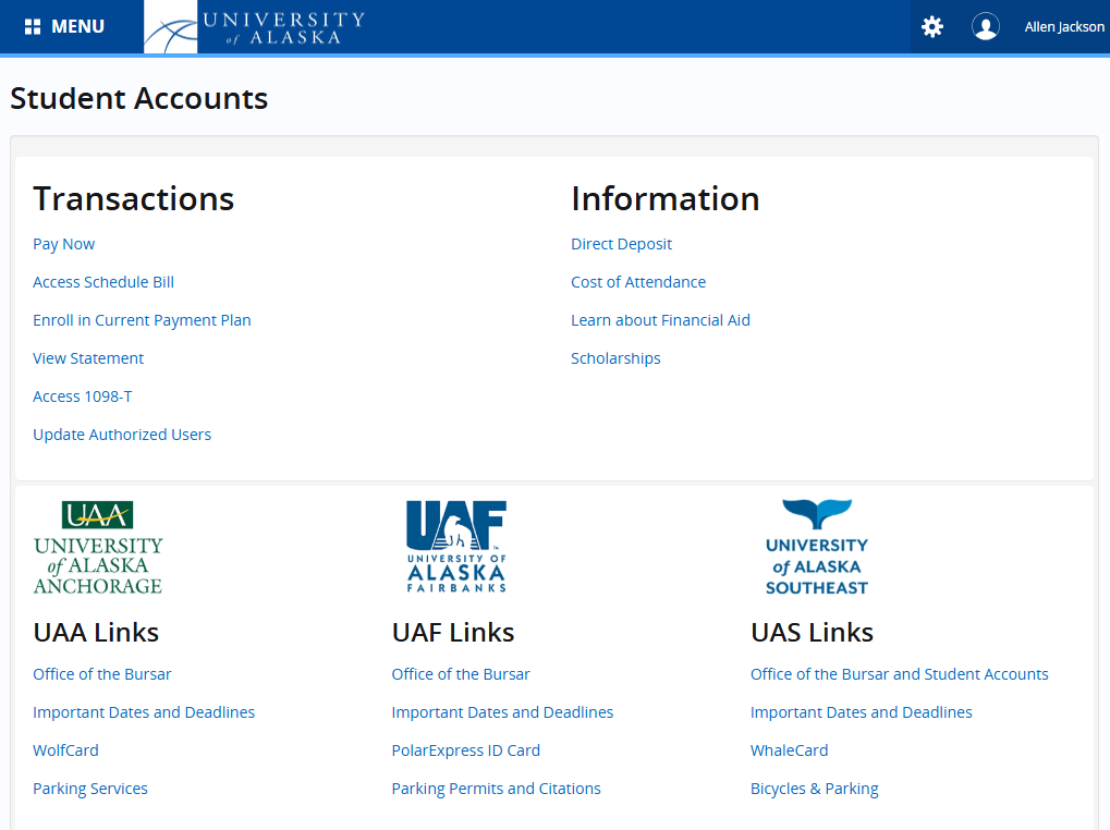 the student aid page on uaonline