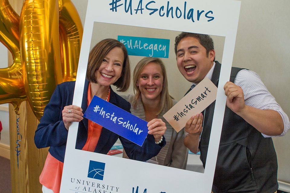 UA Scholards pose at the photo booth at an award ceremony