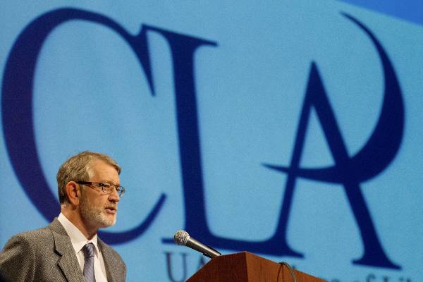 College of Liberal Arts Dean Todd Sherman addresses the audience from the podium of the Davis Concert Hall in 2012. CLA will host an open house and scholarship giveaway event on Oct. 19.