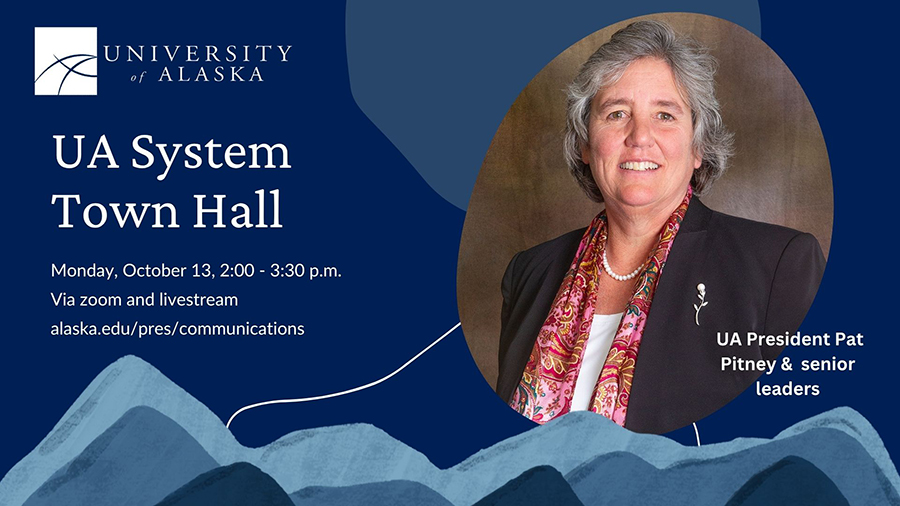 UA System Town Hall Monday October. 13, 2-3 p.m. invitation with photo of President Pat Pitney