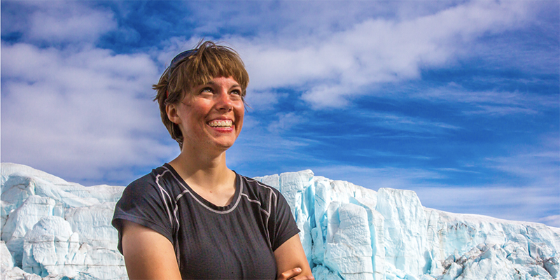 Researcher in front of ice wedge