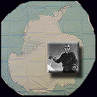 Antarctic Map from the International Geophysical Year 1957-58 and Buck Wilson (insert), the first person from the University of Alaska to research in Antarctic. Photo by Lesa Hollen