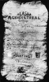 Copy of one of the certificates handed out upon completion of an Alaska Agricultural College and School of Mines' short course. Photo: University of Alaska Archives, LarVern Keys Collection